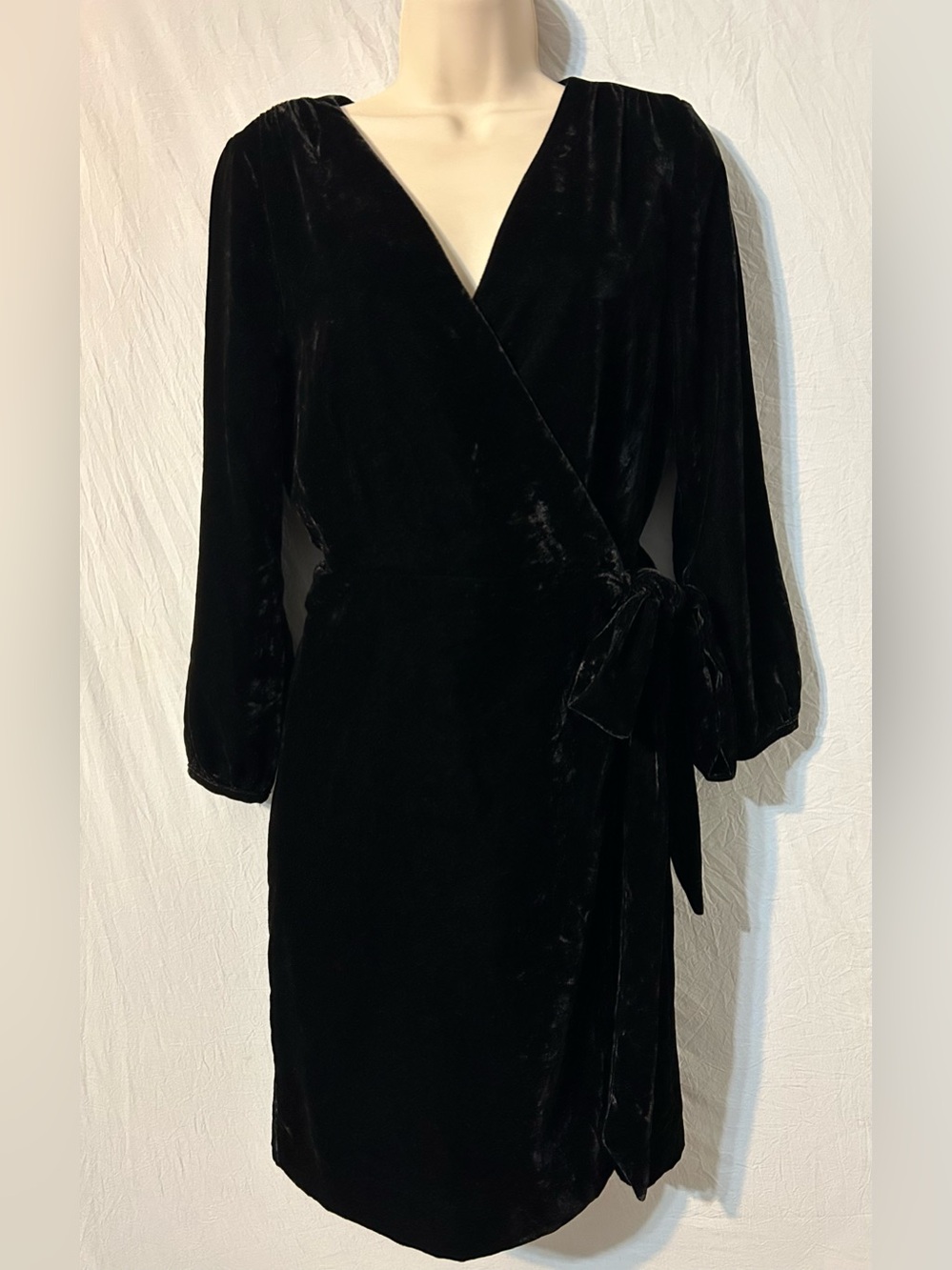 J Crew Classic Wrap Dress Drapey Velvet Black 2 Lined Flaw